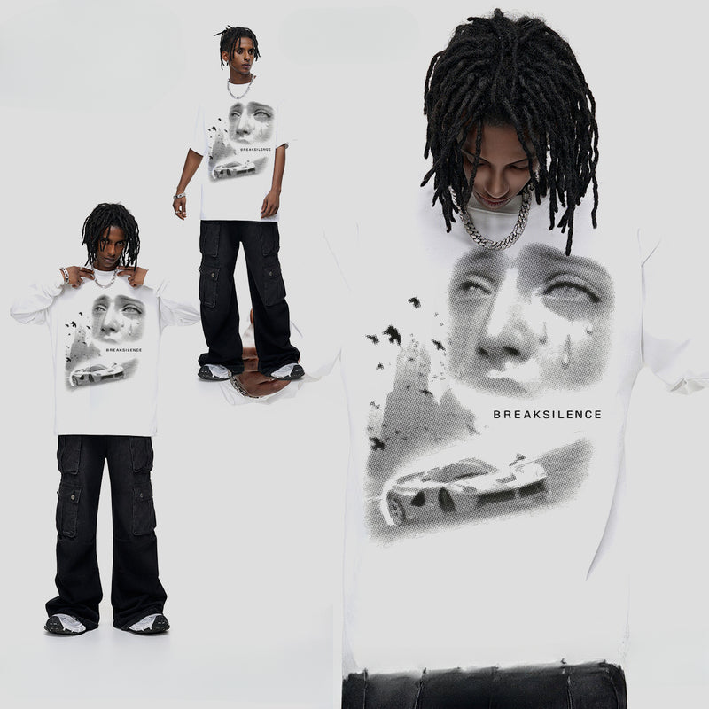 Vintage T-shirts Printed Short Sleeve T-Shirt Cotton White Loose T-Shirt