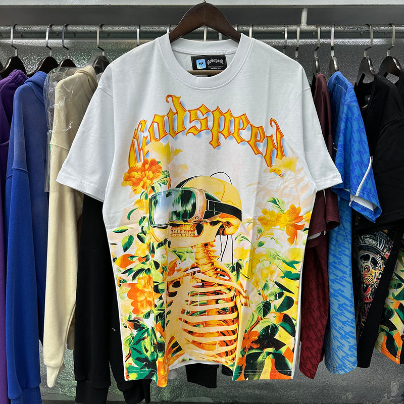 Godspeed T Shirts VR Glasses Skull Small Fresh Printing Cotton Casual Short Sleeve Men and Women