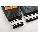 Off White Jacket Spring OW Skull Decal Woolen Splicing Leather Sleeve Heavy Industry Embroidered Jacket