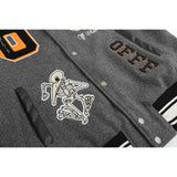 Off White Jacket Spring OW Skull Decal Woolen Splicing Leather Sleeve Heavy Industry Embroidered Jacket