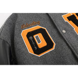 Off White Jacket Spring OW Skull Decal Woolen Splicing Leather Sleeve Heavy Industry Embroidered Jacket
