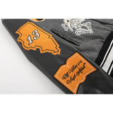Off White Jacket Spring OW Skull Decal Woolen Splicing Leather Sleeve Heavy Industry Embroidered Jacket