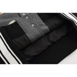 Off White Jacket Spring OW Skull Decal Woolen Splicing Leather Sleeve Heavy Industry Embroidered Jacket