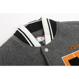 Off White Jacket Spring OW Skull Decal Woolen Splicing Leather Sleeve Heavy Industry Embroidered Jacket