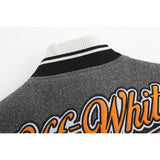 Off White Jacket Spring OW Skull Decal Woolen Splicing Leather Sleeve Heavy Industry Embroidered Jacket
