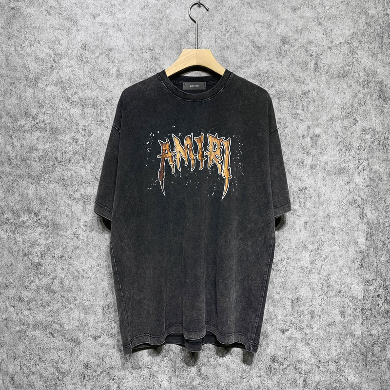 Amiri washed t-shirt splash paint skeleton printing short sleeves