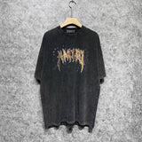 Amiri washed t-shirt splash paint skeleton printing short sleeves