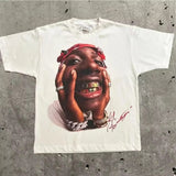 T-Shirt Vintage Portrait Letter Print Short Sleeve Men's