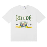 Rhude T Shirts Morocco Seaview Sailing Print Cotton Casual Short Sleeves Men and Women