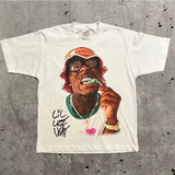 T-Shirt Vintage Portrait Letter Print Short Sleeve Men's