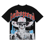 Godspeed T Shirts Great Western Skull Denim Cactus Print Cotton Casual Short Sleeve Men and Women