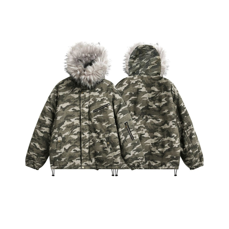 Unisex Down Jacket Men's Winter Camouflage Fur Collar Padded Jacket