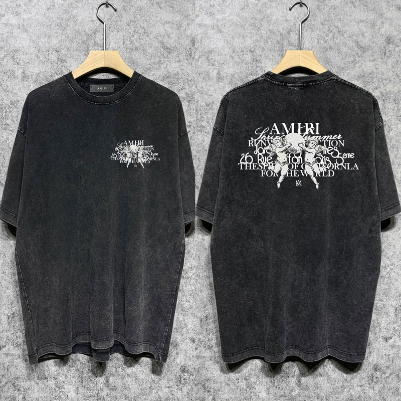 Amiri washed t-shirt letter angel ball printing short sleeves