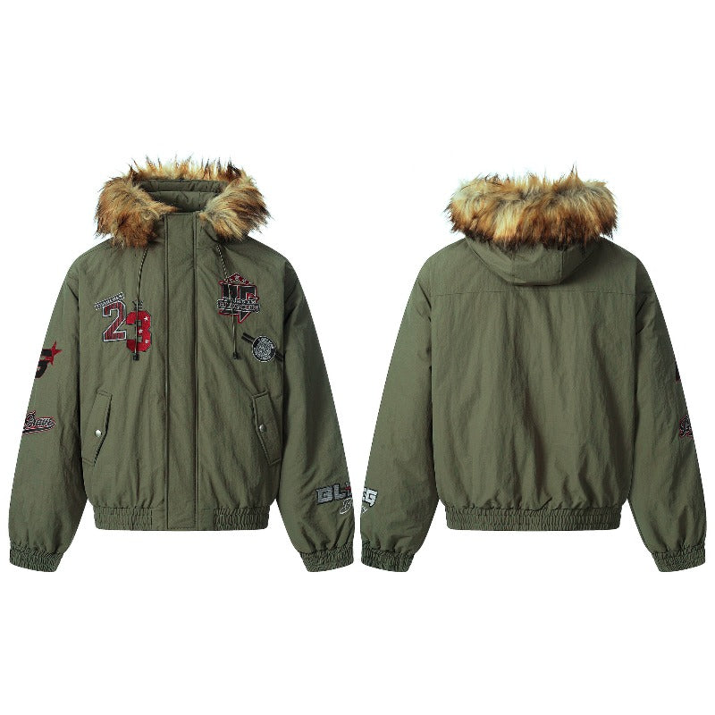 Unisex Down Jacket Men's Winter Warm Hair Collar Cotton Jacket