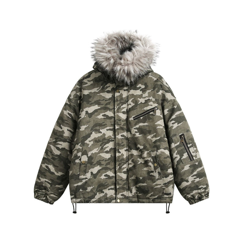 Unisex Down Jacket Men's Winter Camouflage Fur Collar Padded Jacket
