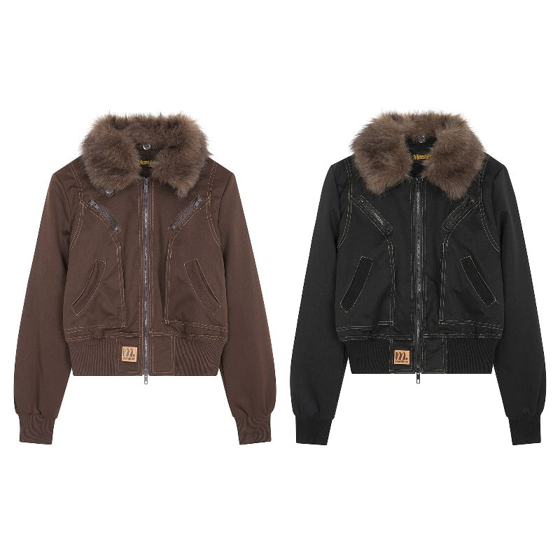 Unisex Down Jacket Men's Winter Short Fur Collar Padded Cotton