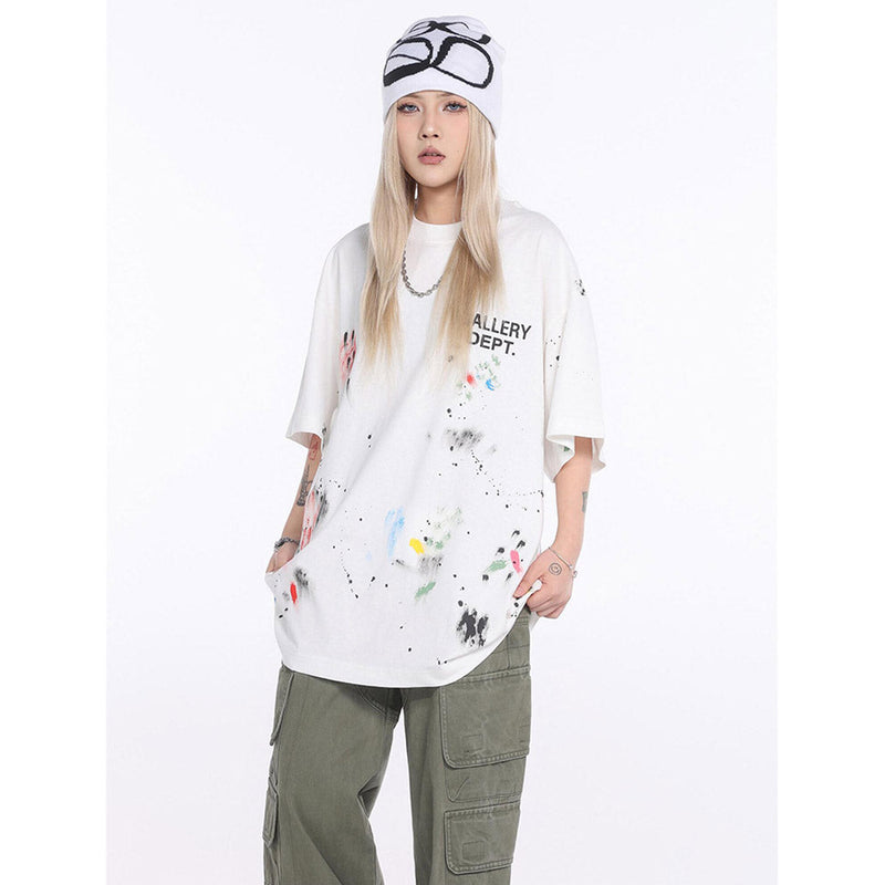 Unisex T-Shirts GALLERY DEPT Hand Painted Ink Splashing Graffiti Loose Tee