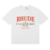 Rhude T Shirts Flag Badge Cotton Casual Short Sleeve Men and Women