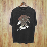 Amiri washed t-shirt brown flying eagle printing short sleeve