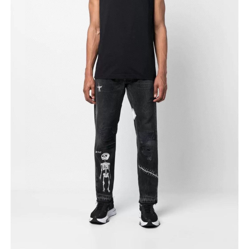 Gallery Dept Jeans Skull Alphabet Patch Heavy Industry Washed Jeans