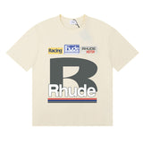 Rhude T Shirts Petrol Patch Racing Motor Cotton Casual Short Sleeve Men and Women