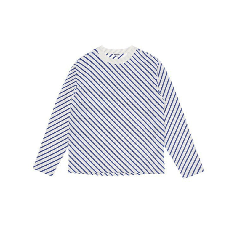 Mariner Shirt Navy-Striped Shirt Diagonal Stripes Fashion Casual All-Match Loose round Neck Long-Sleeve T-shirt