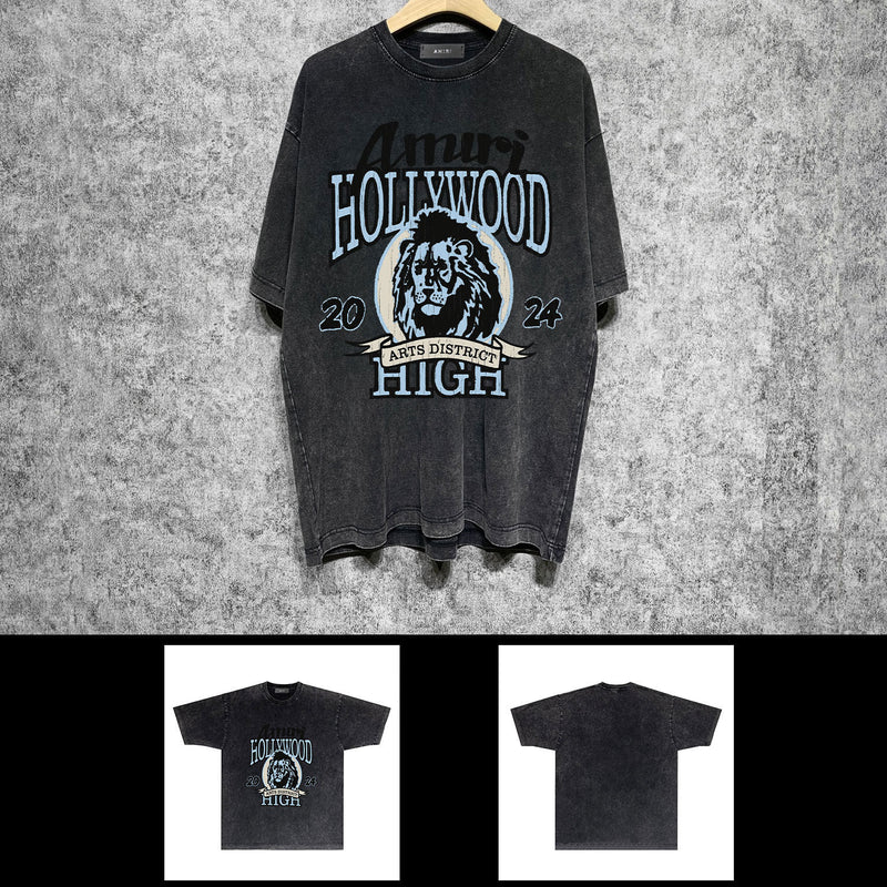 Amiri washed t-shirt blue lion short sleeve