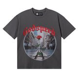 Godspeed T Shirts Street View Rose Print Cotton Casual Short Sleeve Men and Women