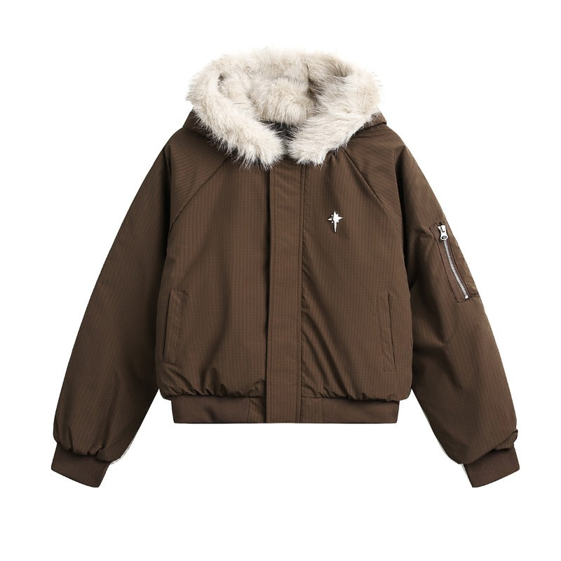 Unisex down jacket winterretro fur collar
