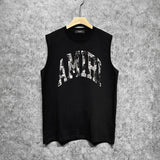 Amiri tank top with cracked curved letter cut outprinting