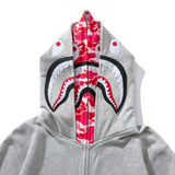 Bathing Ape Hoodie Shark Double Hat Embroidered Zip Sweater Casual Loose Hooded Jacket