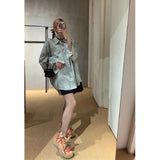 Unisex Shirts Floral Print Oversized Satin Shirt