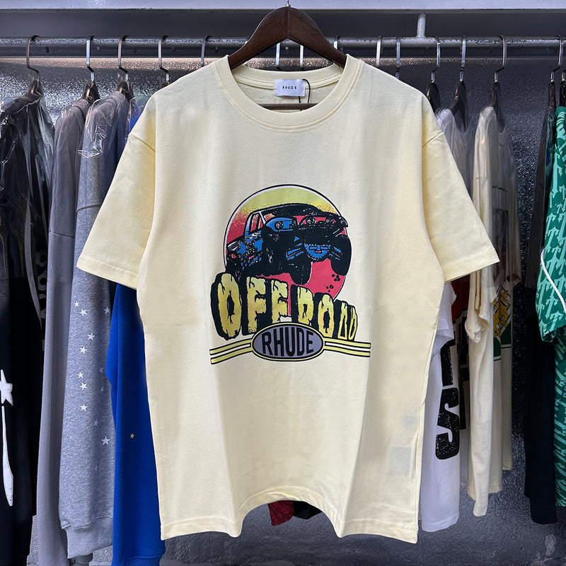 Rhude T Shirts Off-Road Vehicle Printed Cotton Casual Short Sleeve Men and Women