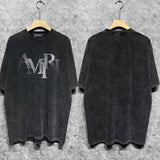 Amiri washed t-shirt gray gradient letterprinting short sleeves