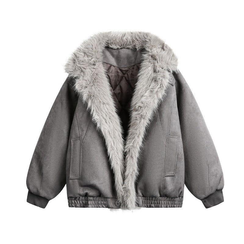 Unisex Down Jacket Winter Fleece Collar Vintage Jacket