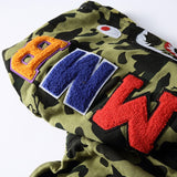 Bathing Ape Hoodie Two-Hat Camouflage Hoodie Men's and Women's Hooded Cardigan Shark Sweater Jacket