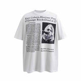 SAINT MICHAEL Vintage T Shirt Kurt Cobain Black and White Newspaper Portrait Short Sleeve