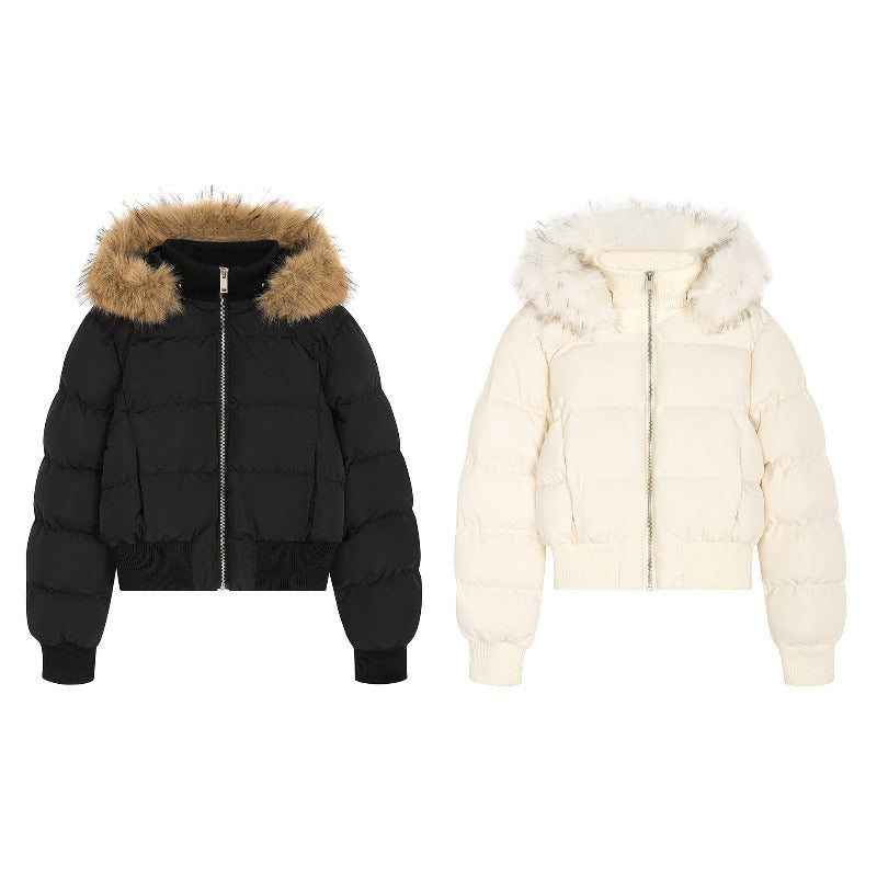 Unisex Down Jacket Winter Fur Collar Short Hooded Bakery