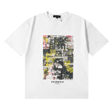 Purple Brand T Shirts Newspaper Printed Cotton Casual Short Sleeves Men and Women