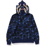 Bathing Ape Hoodie Gold Shark Head Double Hat Camouflage Sweater Men's Autumn and Winter Cardigan Zipper Jacket