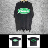Amiri washed t-shirt oval letter short sleeve