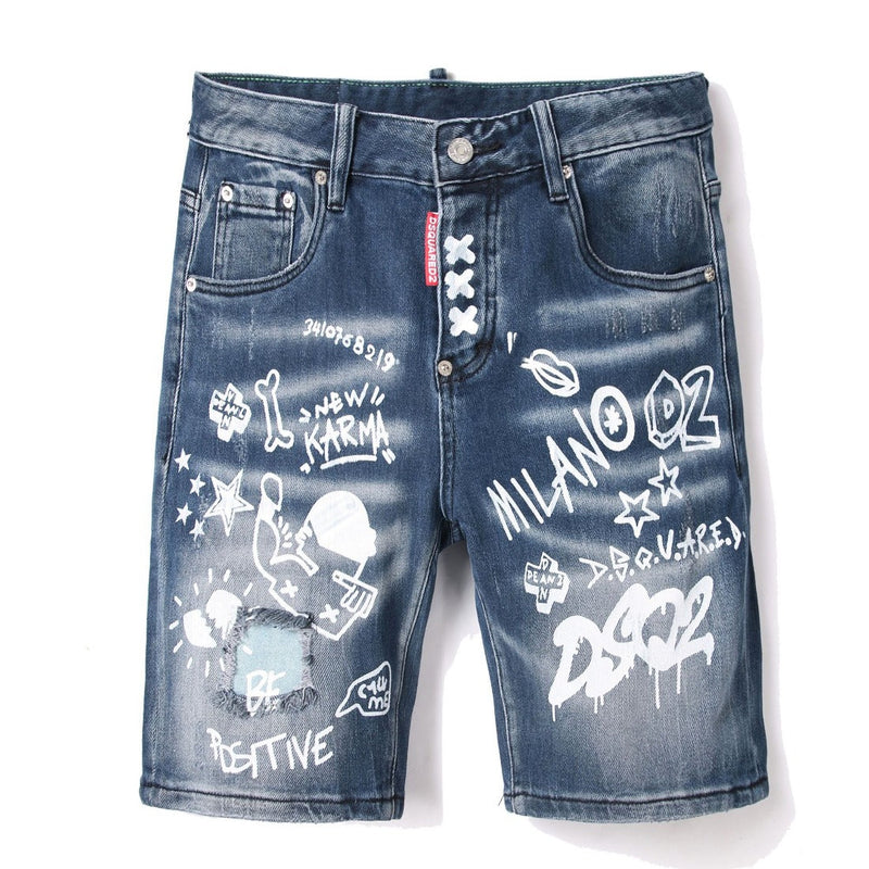 DSQ2 Short Jeans Ripped Patch Slim-fit Stretch Denim Shorts