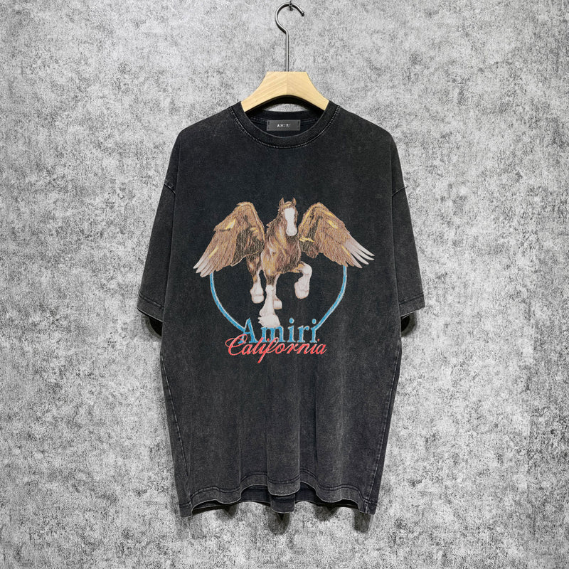 Amiri washed t-shirt oil painting pegasus short sleeve