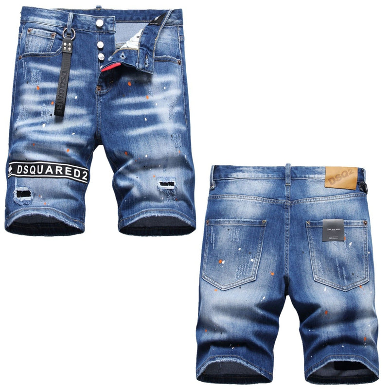 DSQ2 Short Jeans Ripped Patch Slim-fit Stretch Denim Shorts