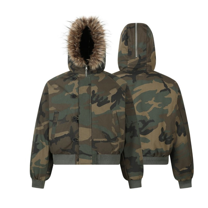 Unisex Down Jacket Men's Winter Camouflage Fur Collar Padded Jacket