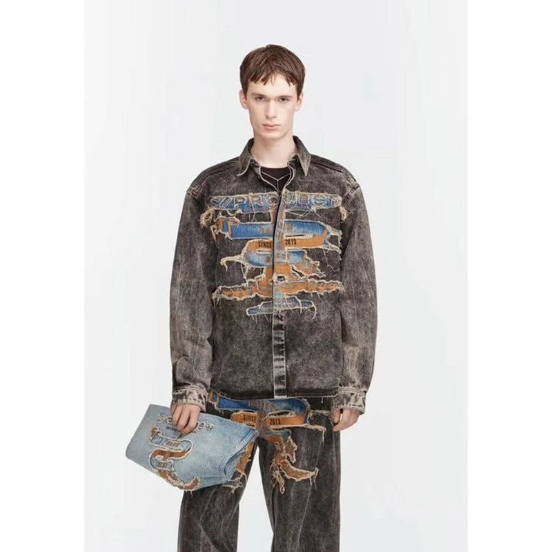 Unisex Denim Jacket Old Patch Embroidered Denim Jacket