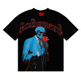 Godspeed T Shirts Skull Gentleman Rose Print Cotton Casual Short Sleeve Men and Women