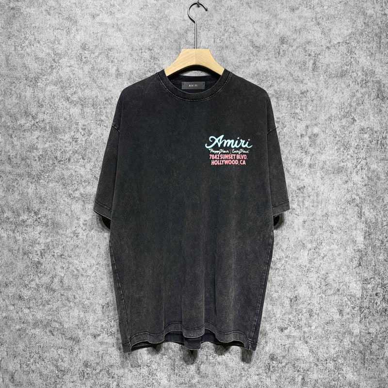 Amiri washed t-shirt wine glass letterprinting short sleeves