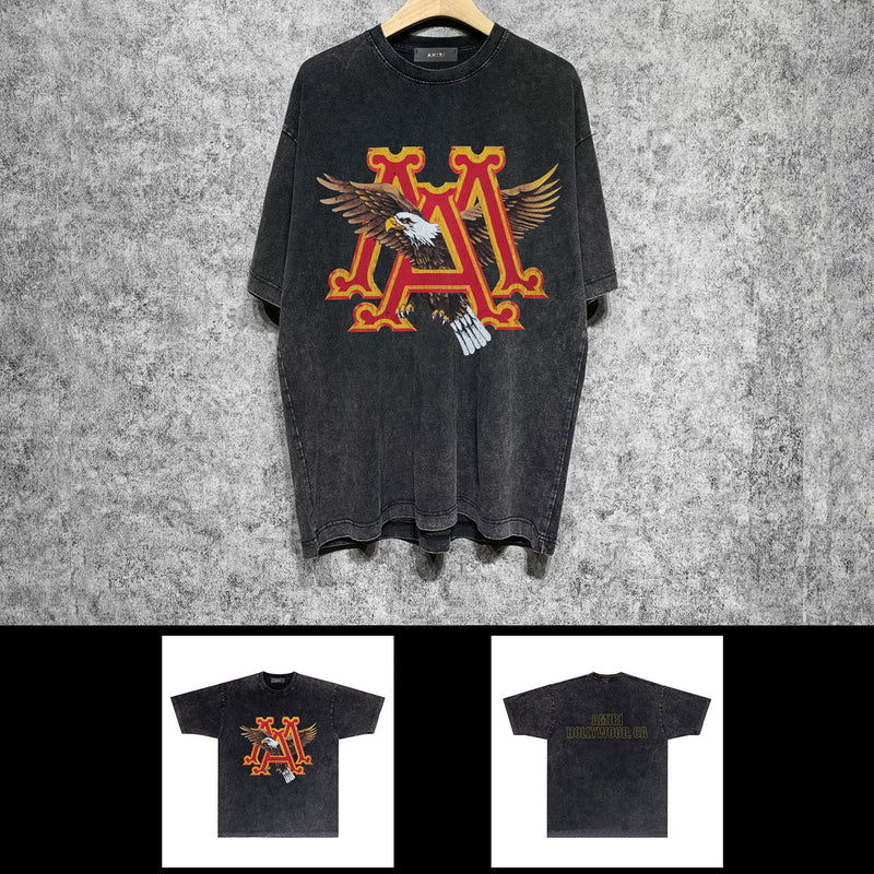 Amiri washed t-shirt oil painting flying eagle short sleeve