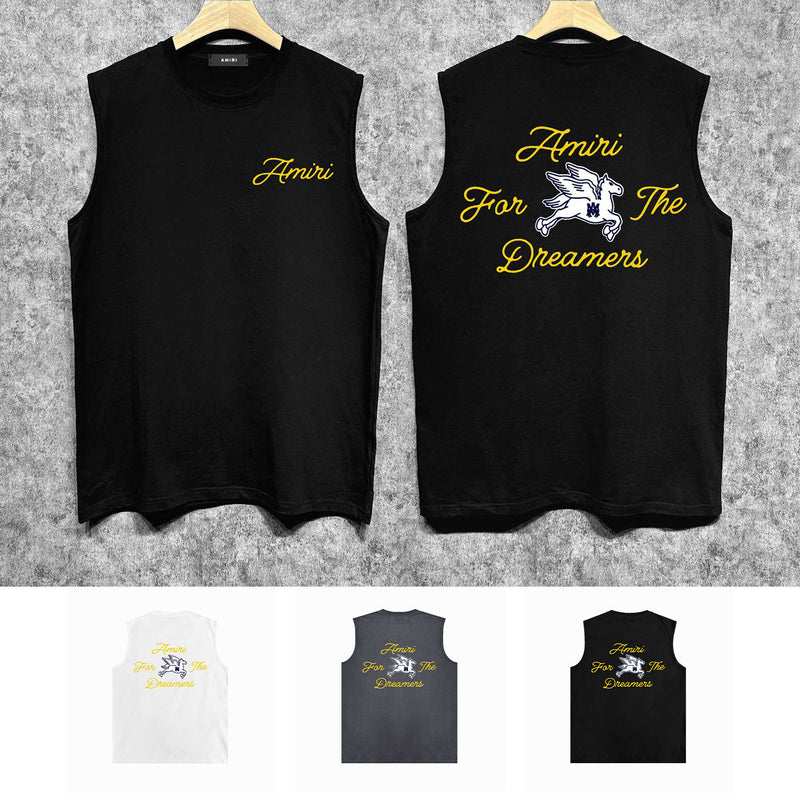 Amiri tank top yellow letter pegasus printing